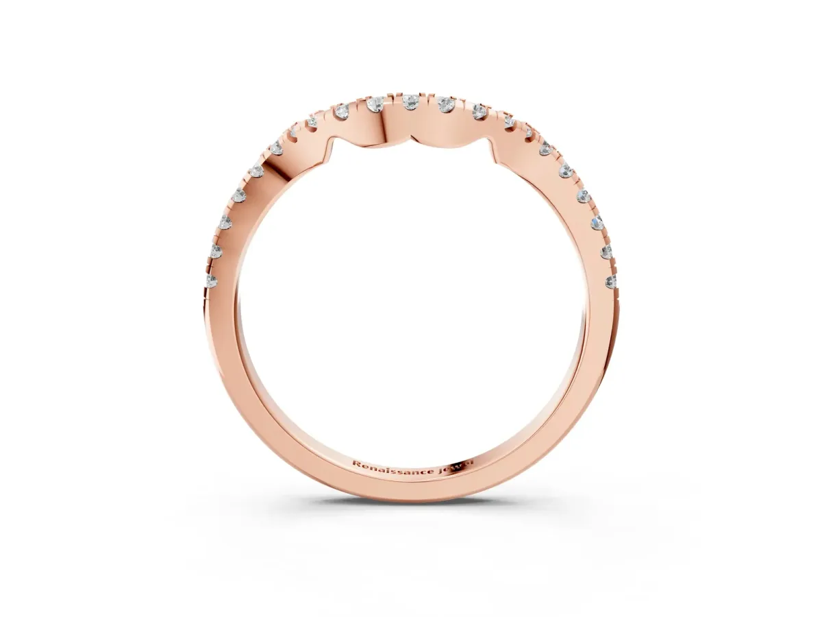 Round Diamond Pavé-Set Contoured Wedding Band Rose gold