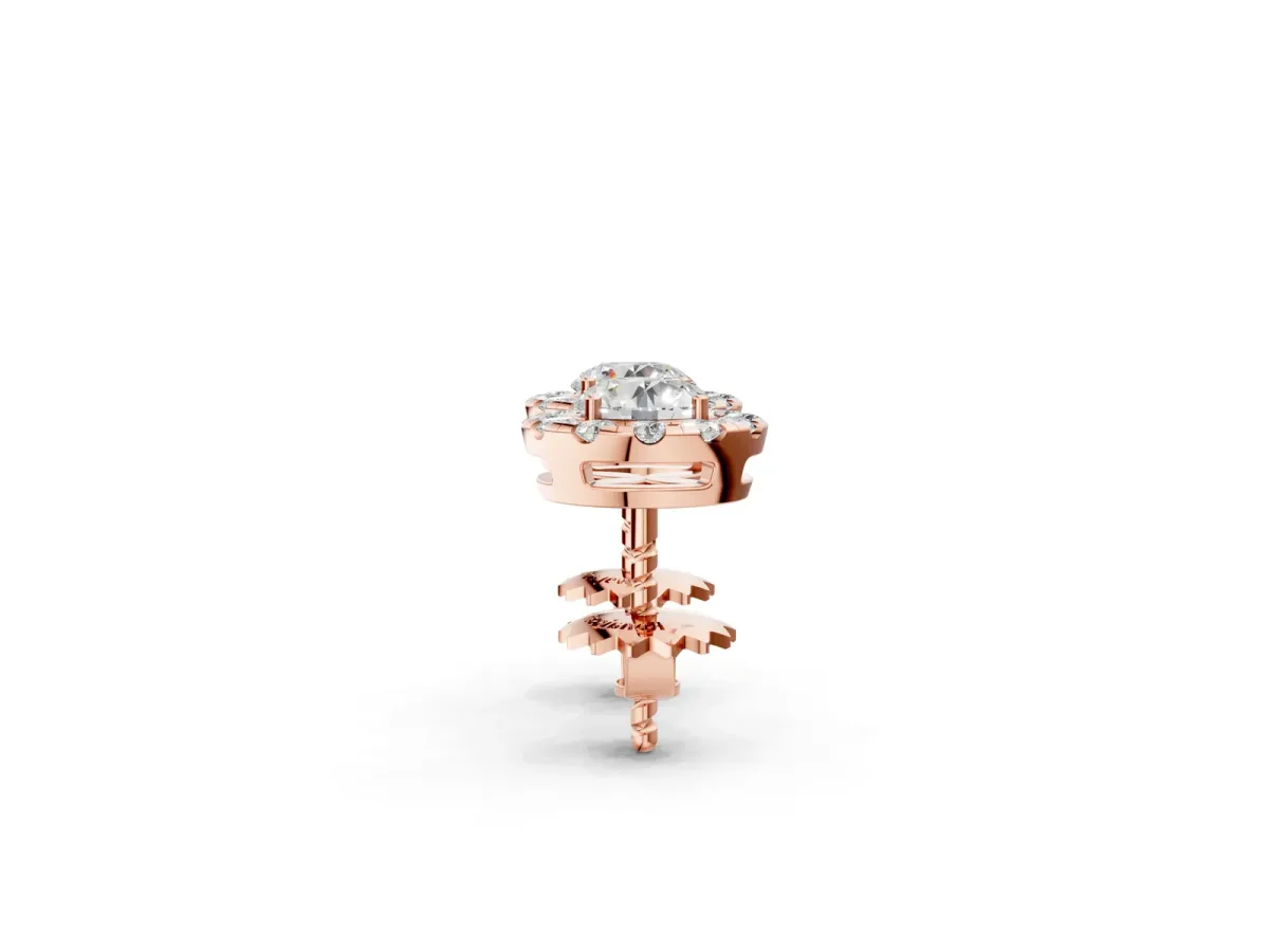 Round Cut Diamond Halo Stud Earrings Rose gold