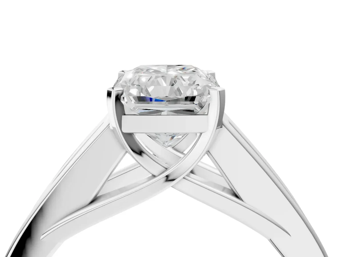 Radiant Cut Cut Channel Set Solitaire Ring with Four-Prong Setting Silver