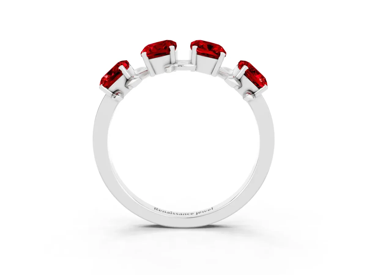 Four-Stone Elongated Cushion Ruby Band with Nature-Inspired Prong Setting Silver