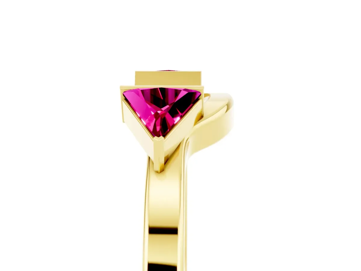 Trillion Garnet Open Band Ring with Bezel Setting Yellow gold