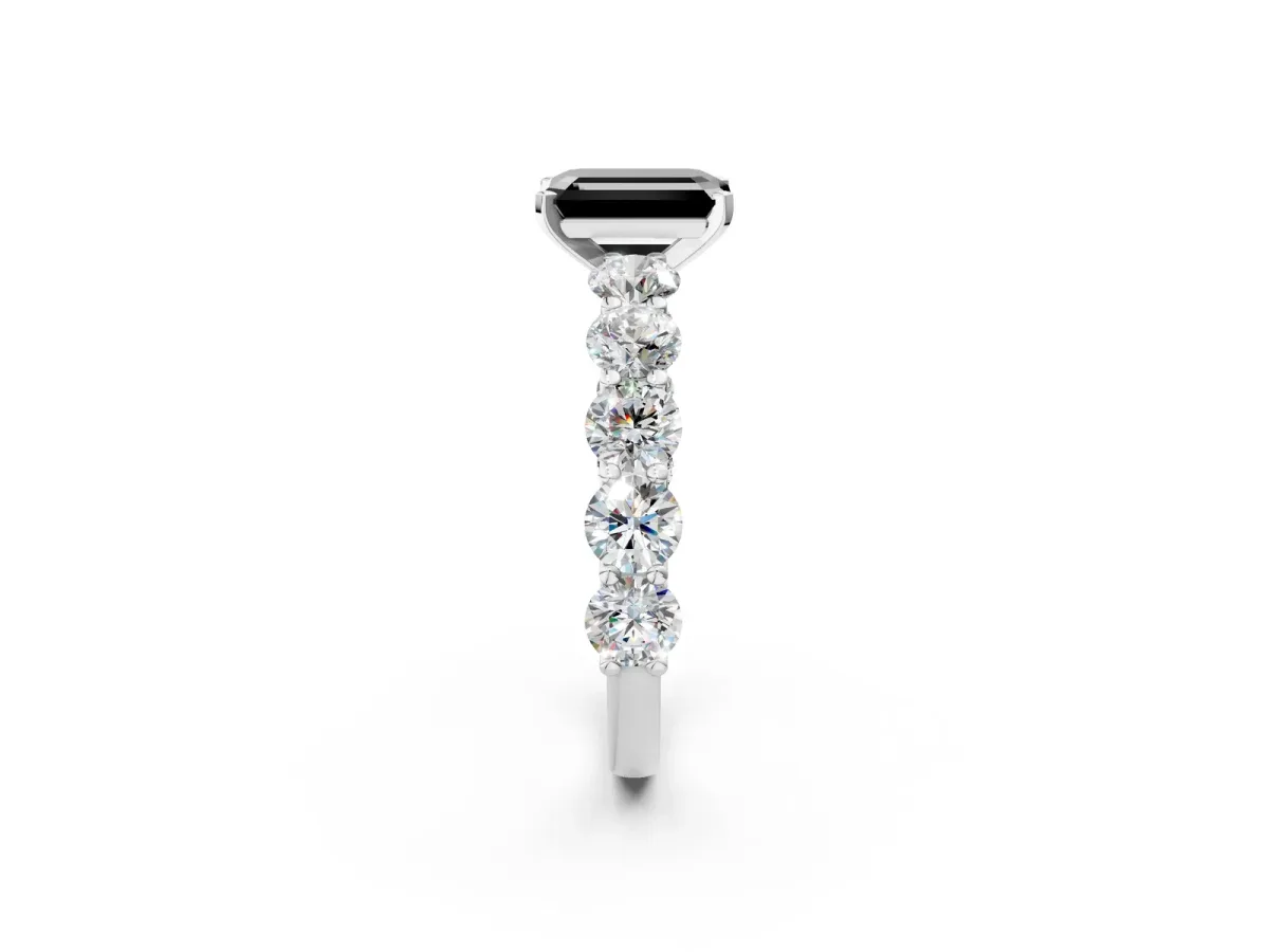 Fancy Black Emerald Cut Diamond Prong Setting with Side Stones on a Pave Band Platinum