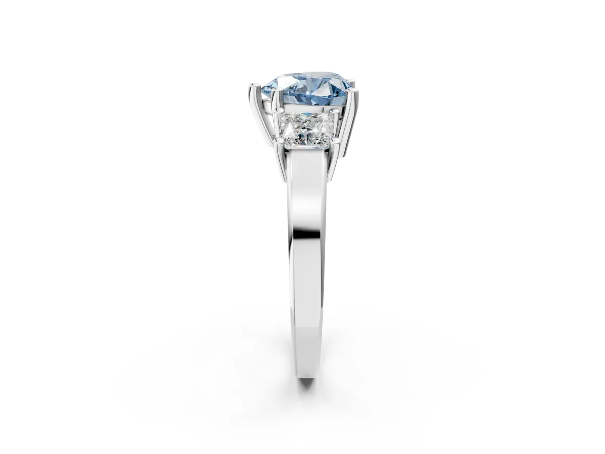 Fancy Blue Three-Stone Heart Cut Cut Solitaire Ring with Prong Setting Platinum