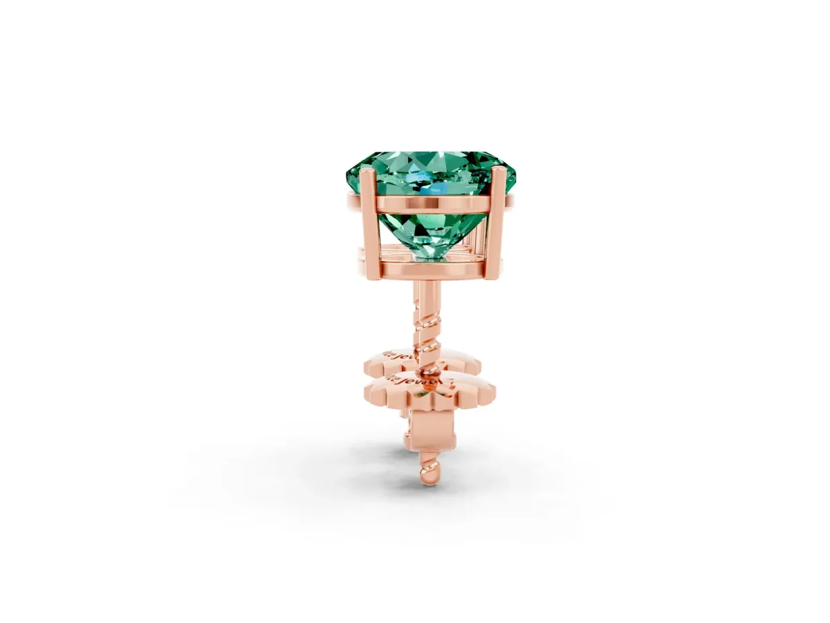 Round Cut Green Sapphire Stud Earrings Rose gold