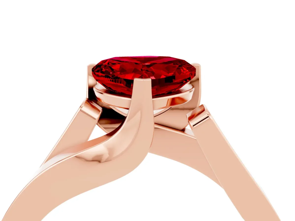 Modern Tension Set Heart Cut Ruby Solitaire Wide Band Ring Rose gold