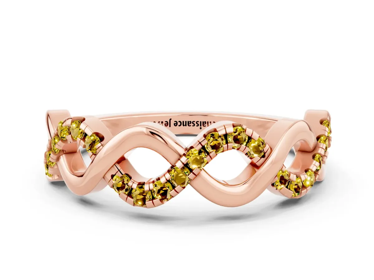 Twist Infinity Round Yellow Sapphire Band with Pavé Setting Rose gold