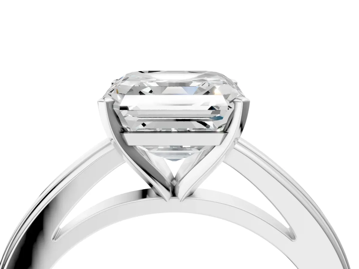 Asscher Cut Solitaire Diamond Ring with Four-Prong Setting and Classic Band Platinum