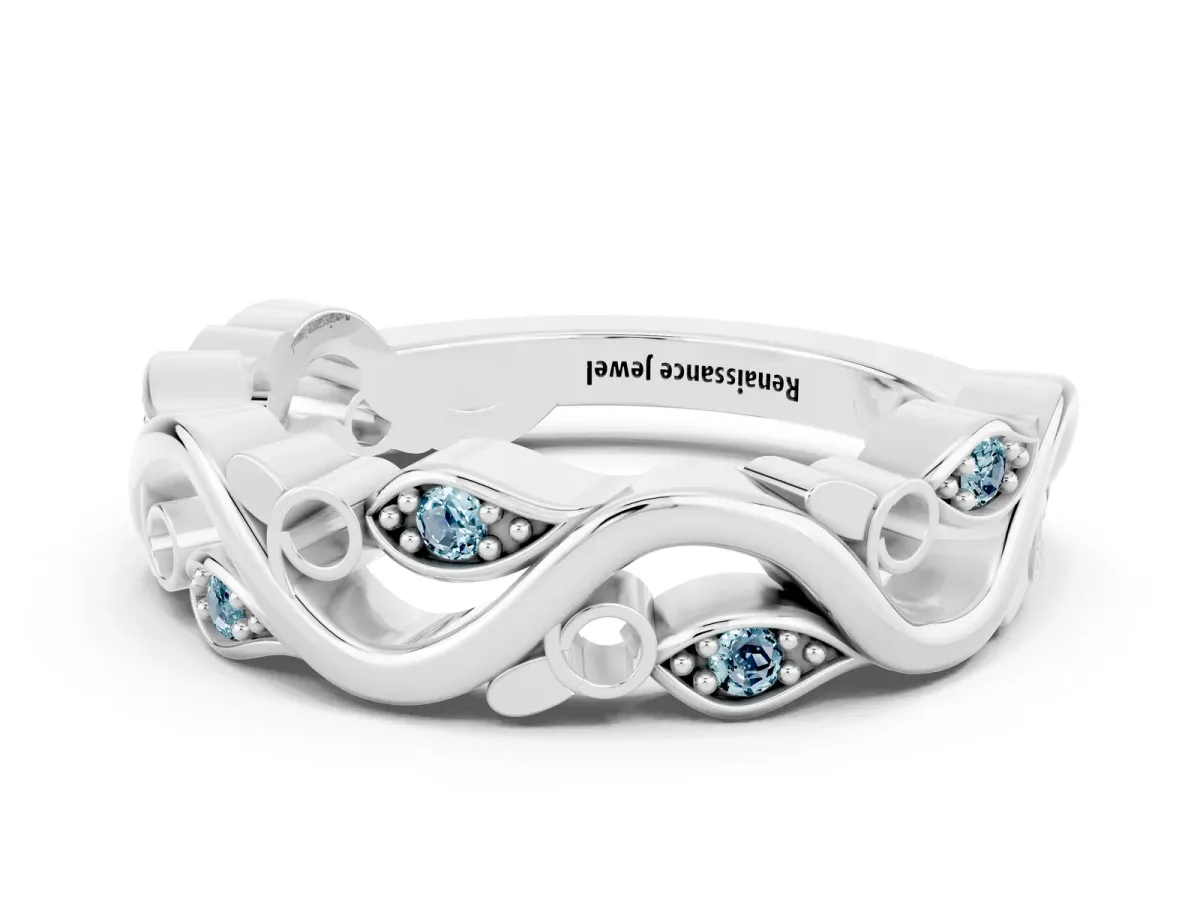 Marquise Aquamarine Vine Eternity Band with Bezel Setting Silver