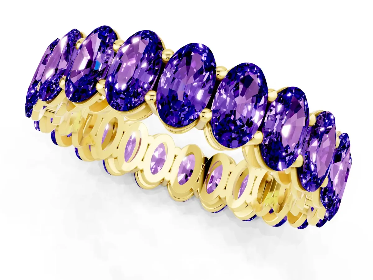 Oval Cut Tanzanite Eternity Band with Shared Prong Setting Yellow gold