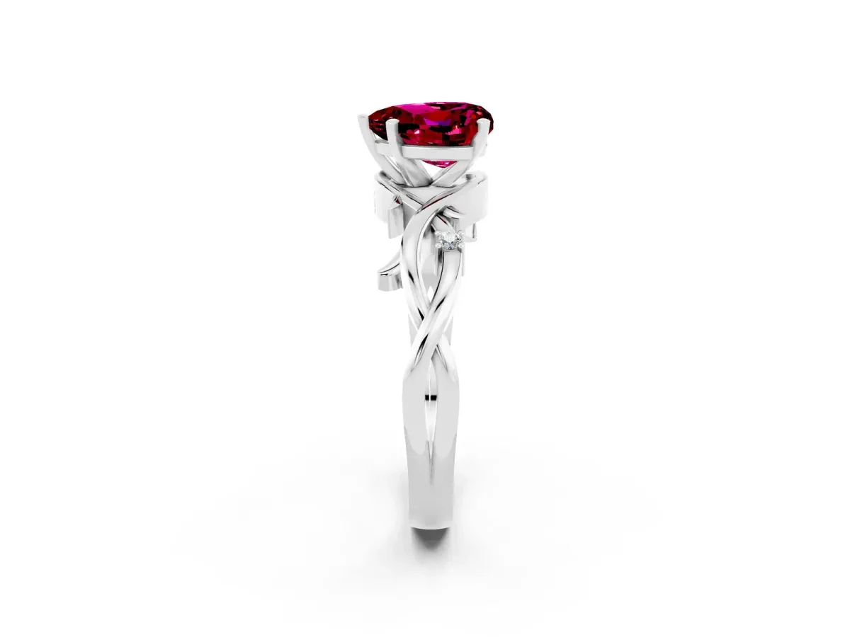 Heart Cut Garnet Solitaire Ring with Twisted Band and Prong Setting Platinum