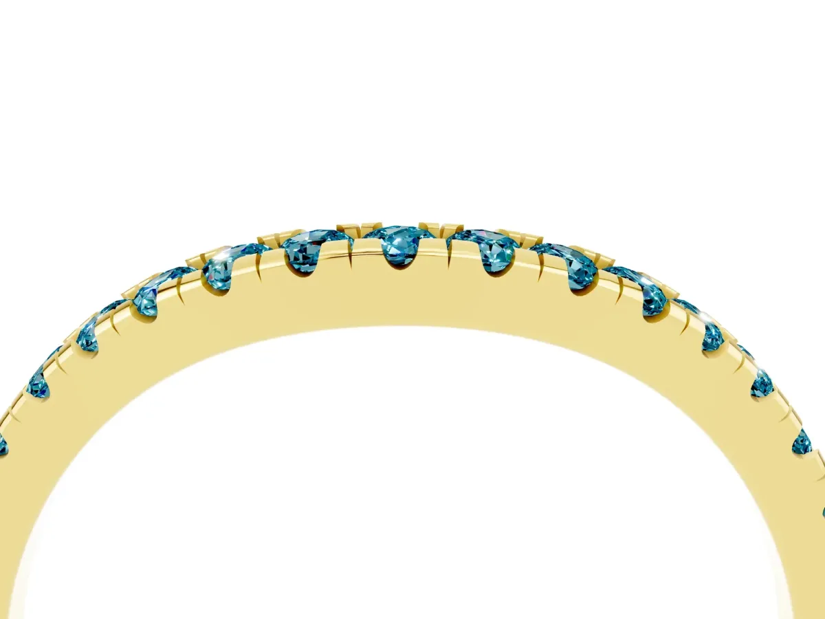 Blue Topaz Pavé Curved Wedding Band Yellow gold