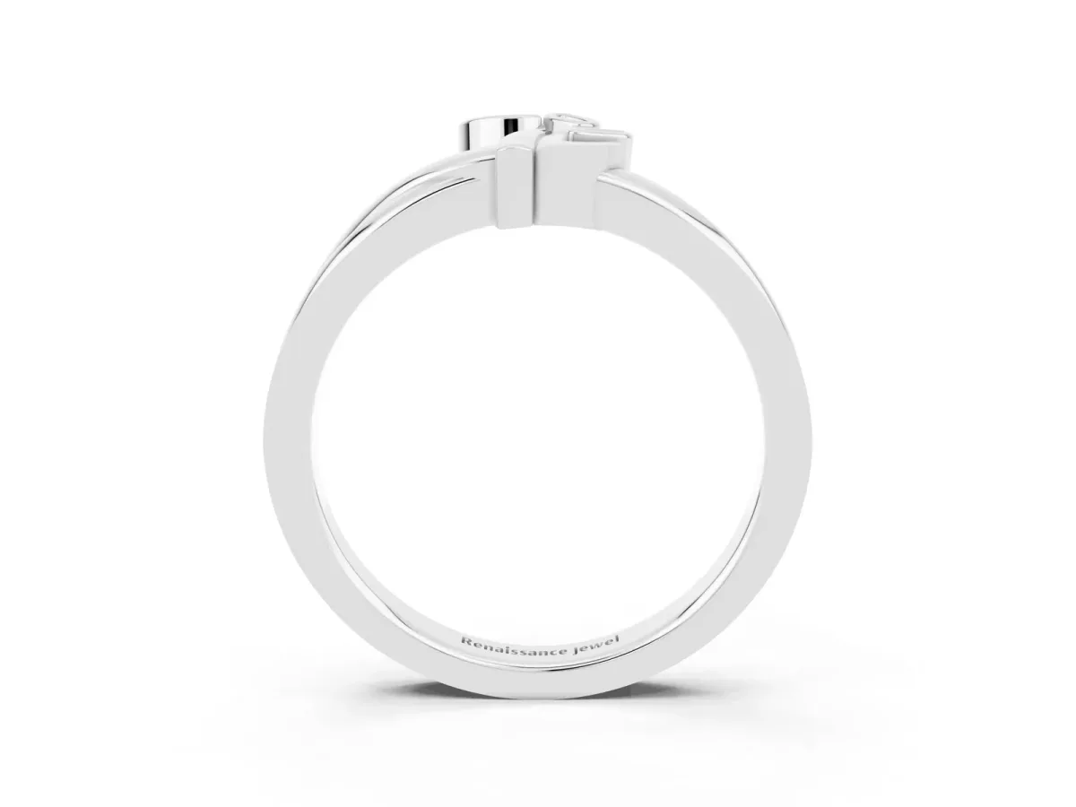 Three-Stone Round Blue Sapphire Leaf Bypass Ring with Bezel Setting White gold
