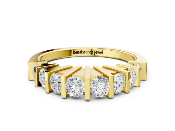 Channel Set Round Diamond Half Eternity Band with Bar Prong Setting Yellow gold