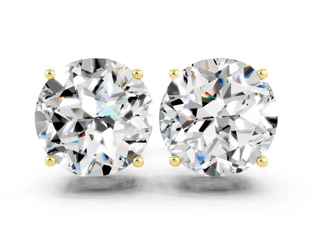 Round Cut Moissanite Stud Earrings Yellow gold