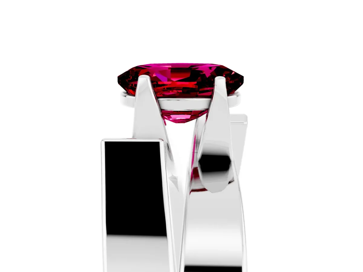 Modern Tension Set Oval Cut Garnet Solitaire Wide Band Ring Silver