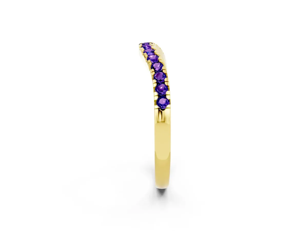 Tanzanite Pavé Curved Wedding Band Yellow gold