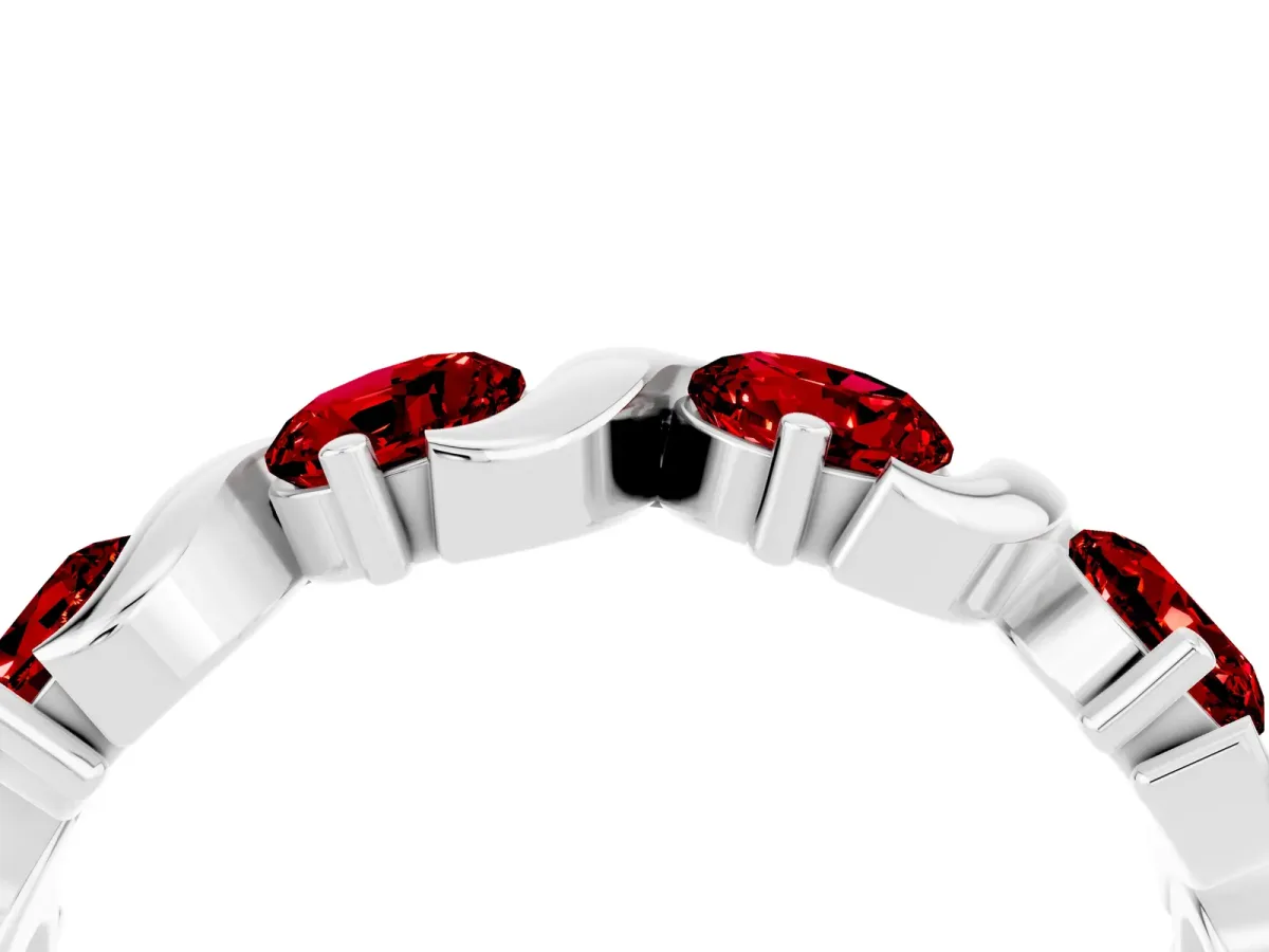 Six-Stone Round Ruby Wave Band with Shared Prong Setting White gold