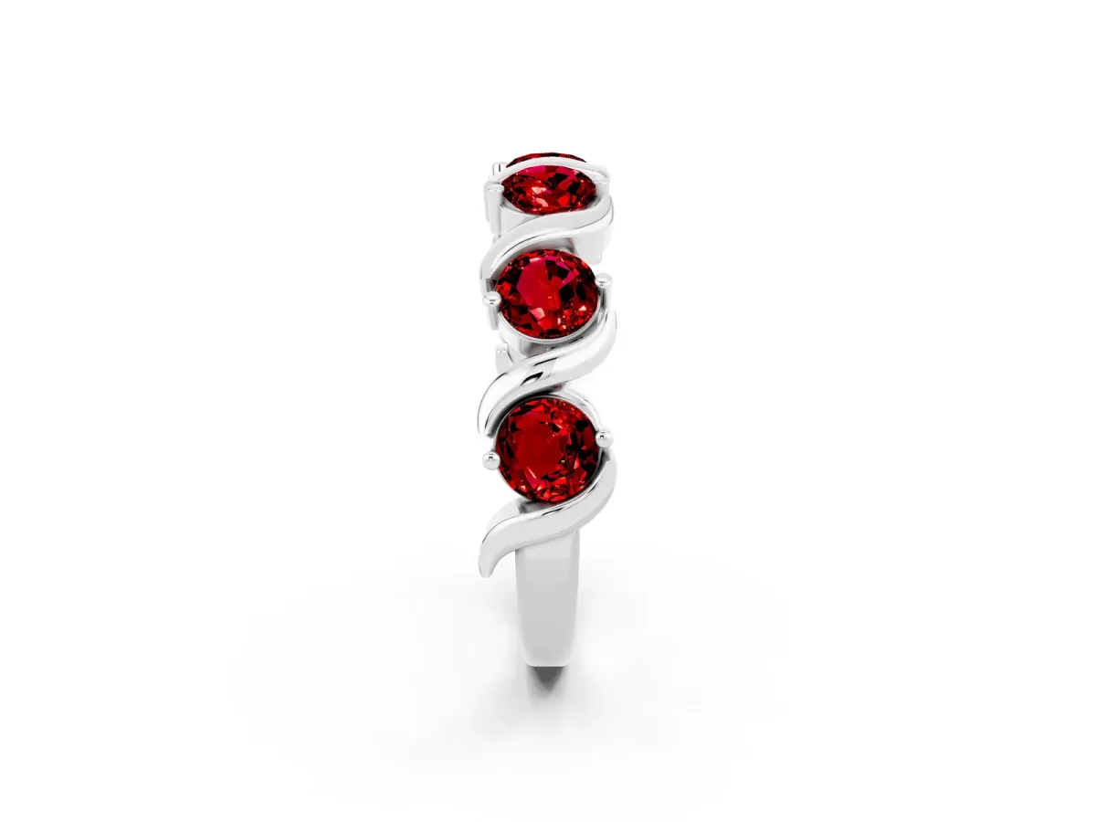Round Ruby Half Eternity Band with Wave Prong Setting Silver