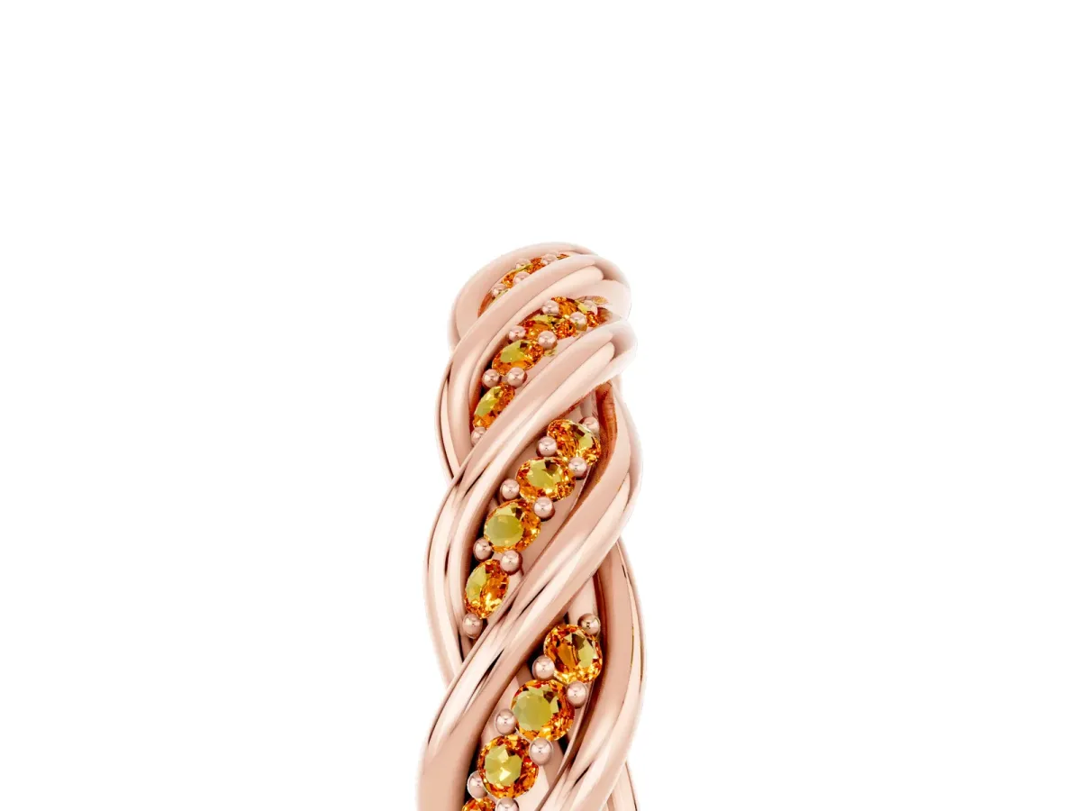 Twisted Pavé Round Citrine Eternity Band with Shared Prong Setting Rose gold