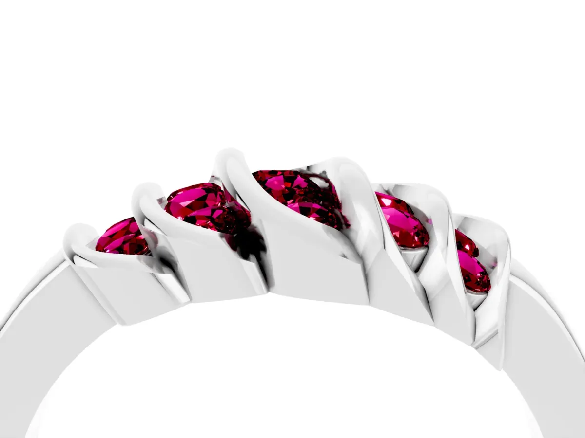 Round Garnet Multi-Row Crossover Band White gold