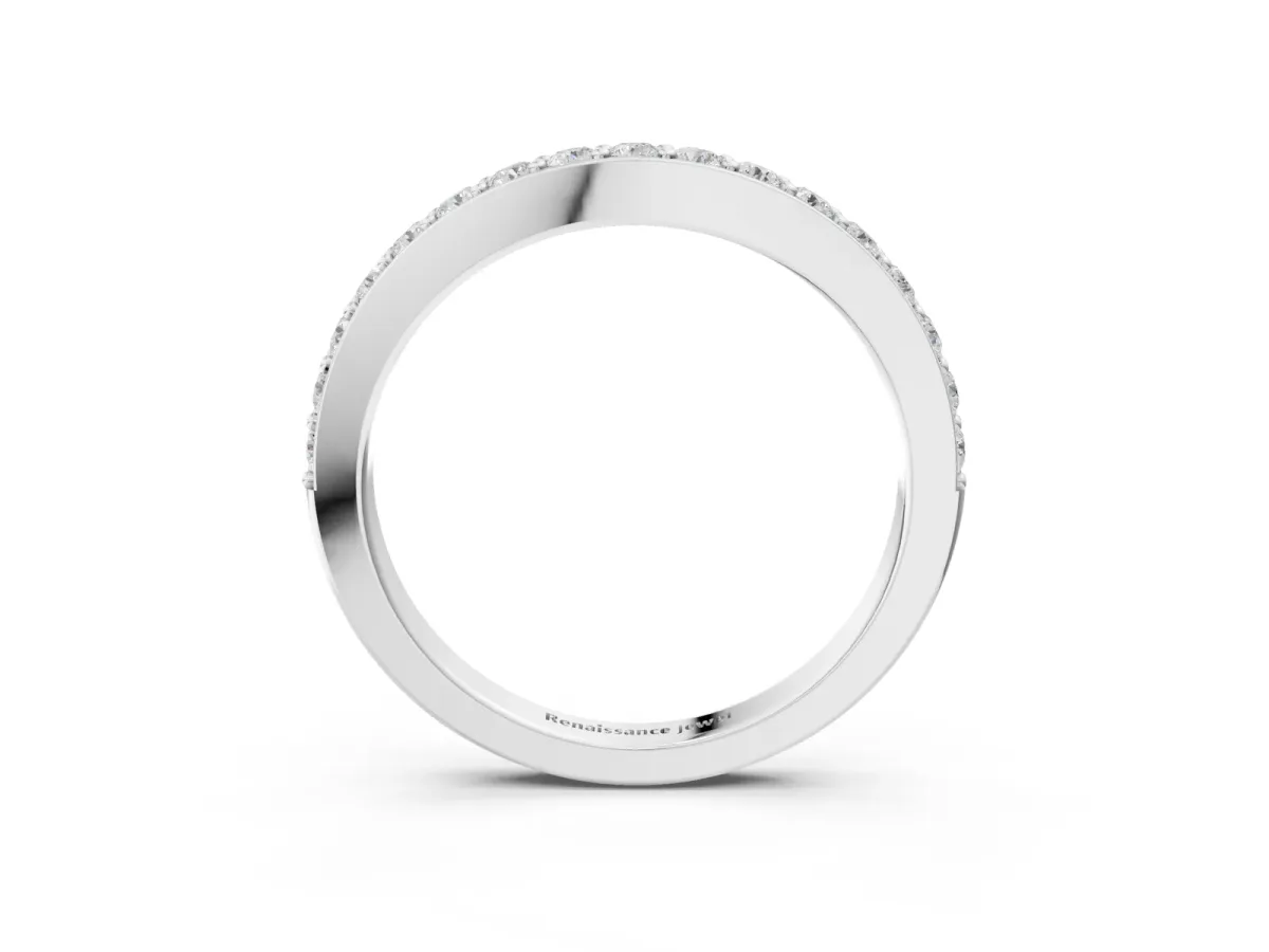 Round Diamond Pavé Set Curved Eternity Band Silver