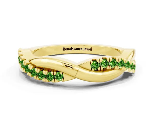 Round Peridot Twisted Infinity Band with Prong Setting Yellow gold