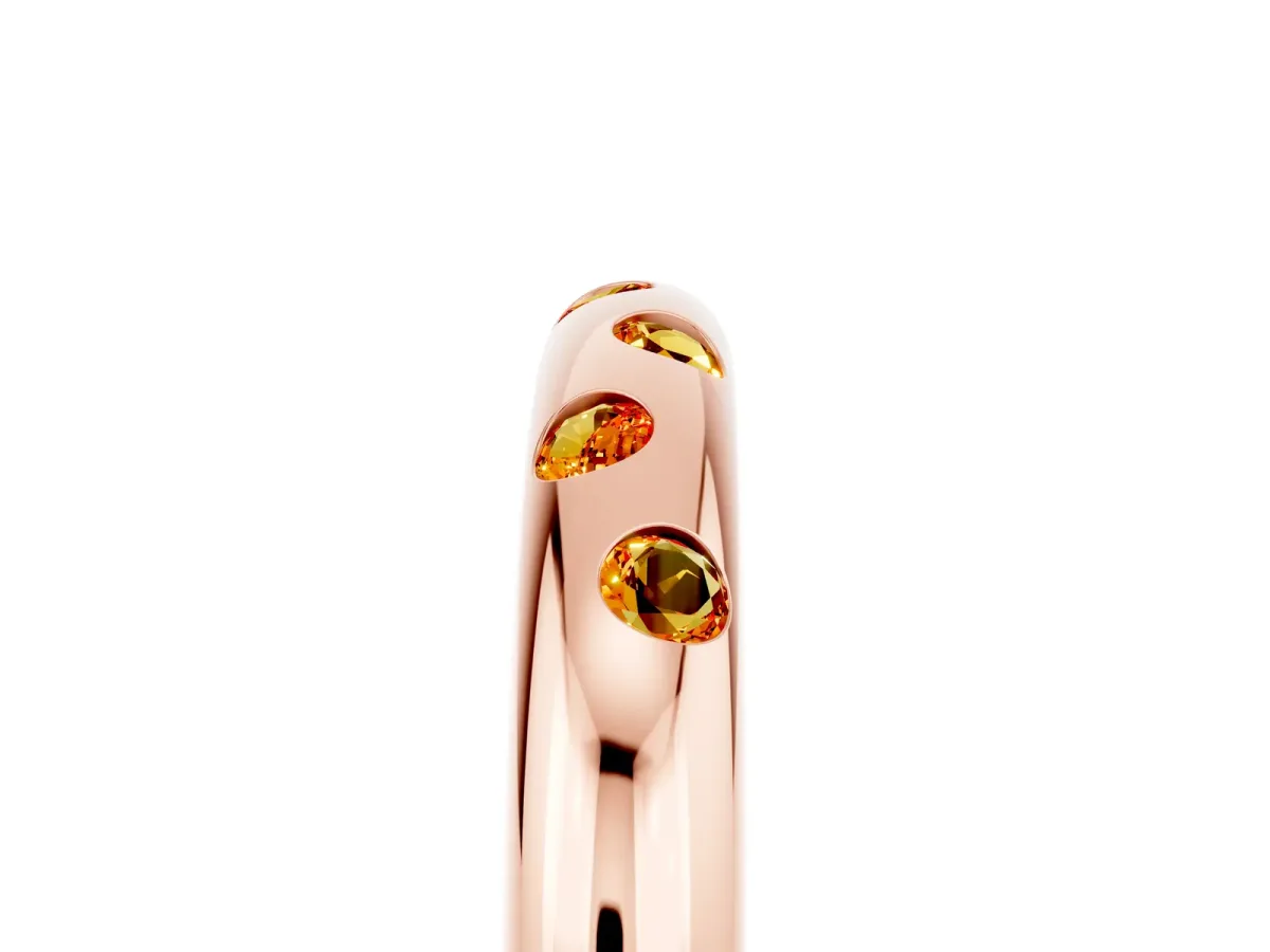 Round Citrine Flush-Set Comfort Fit Band Rose gold