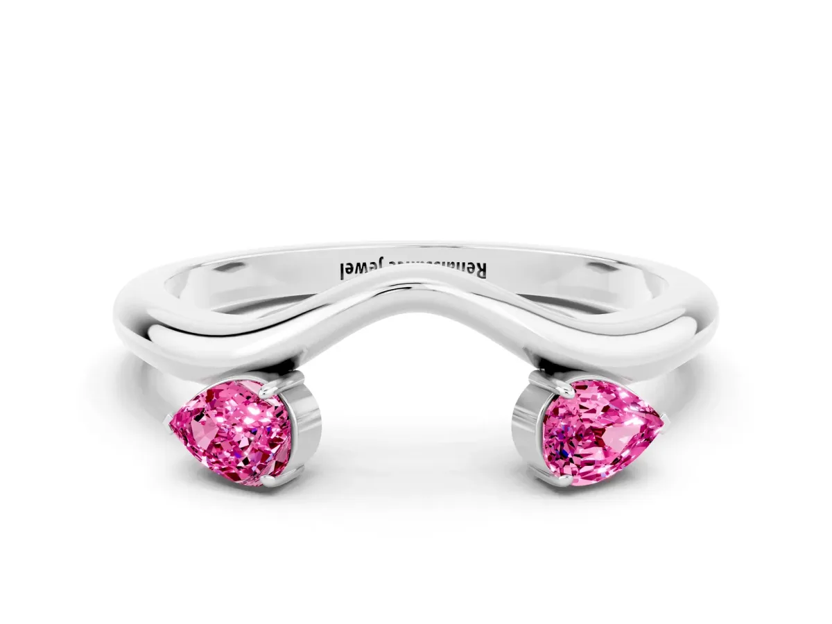 Pear Cut Pink Sapphire Two-Stone Open Band Ring with Prong Setting Silver