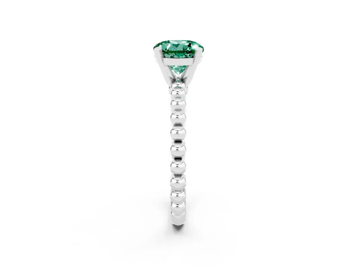 Round Cut Green Sapphire Solitaire Ring with Beaded Band and Prong Setting Platinum