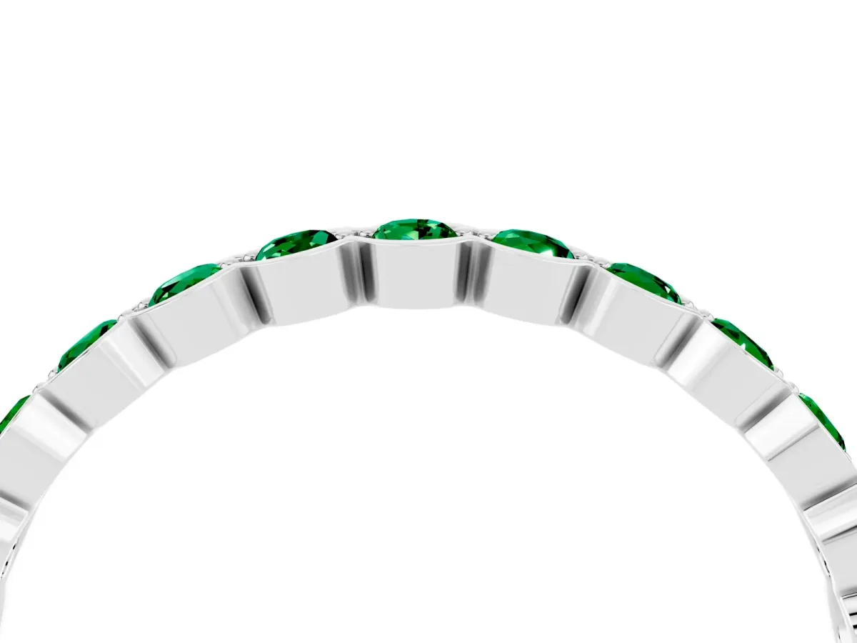 Round Emerald Bezel Set Eternity Band White gold