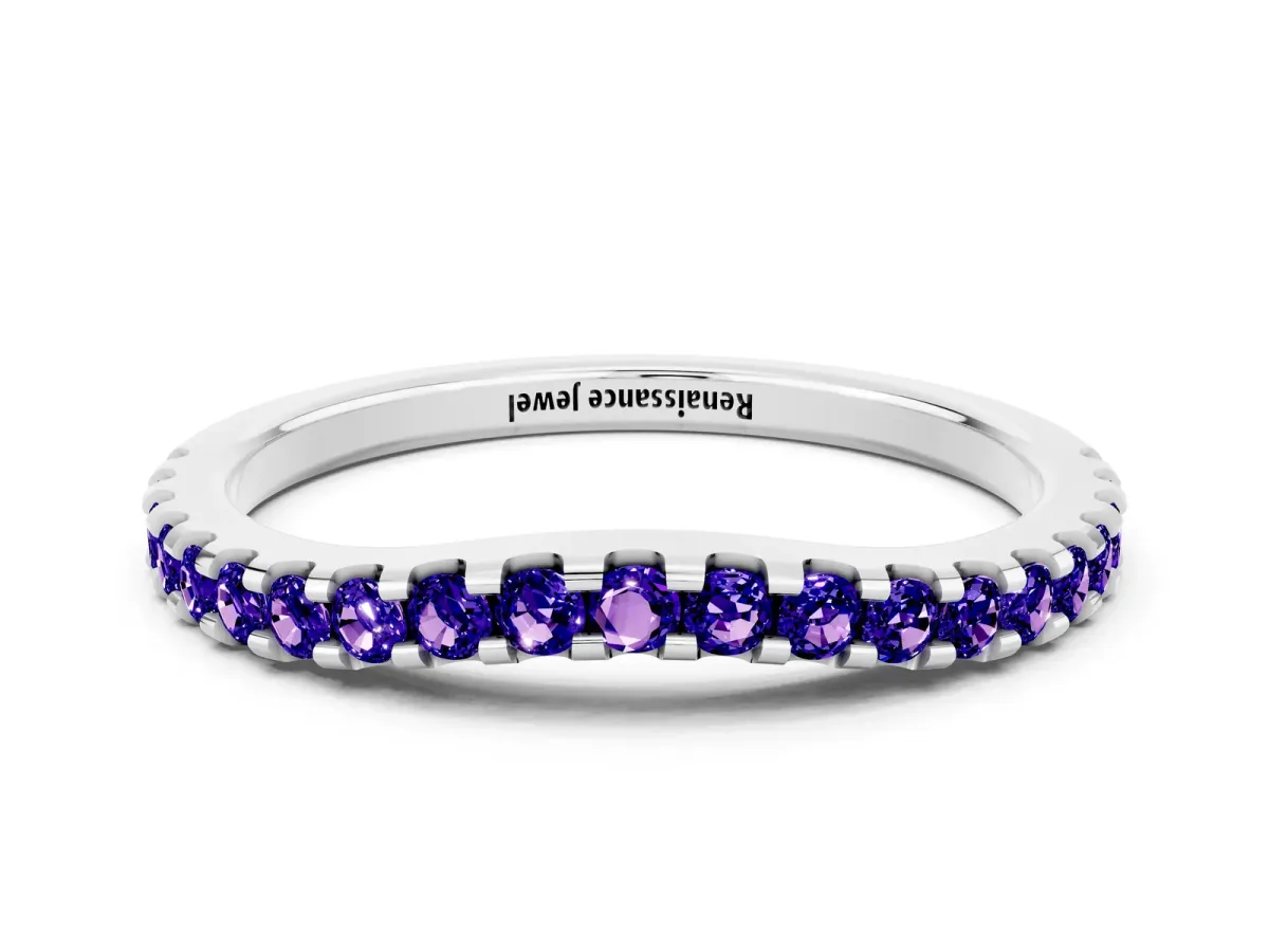 Round Tanzanite Pavé Curved Wedding Band Silver