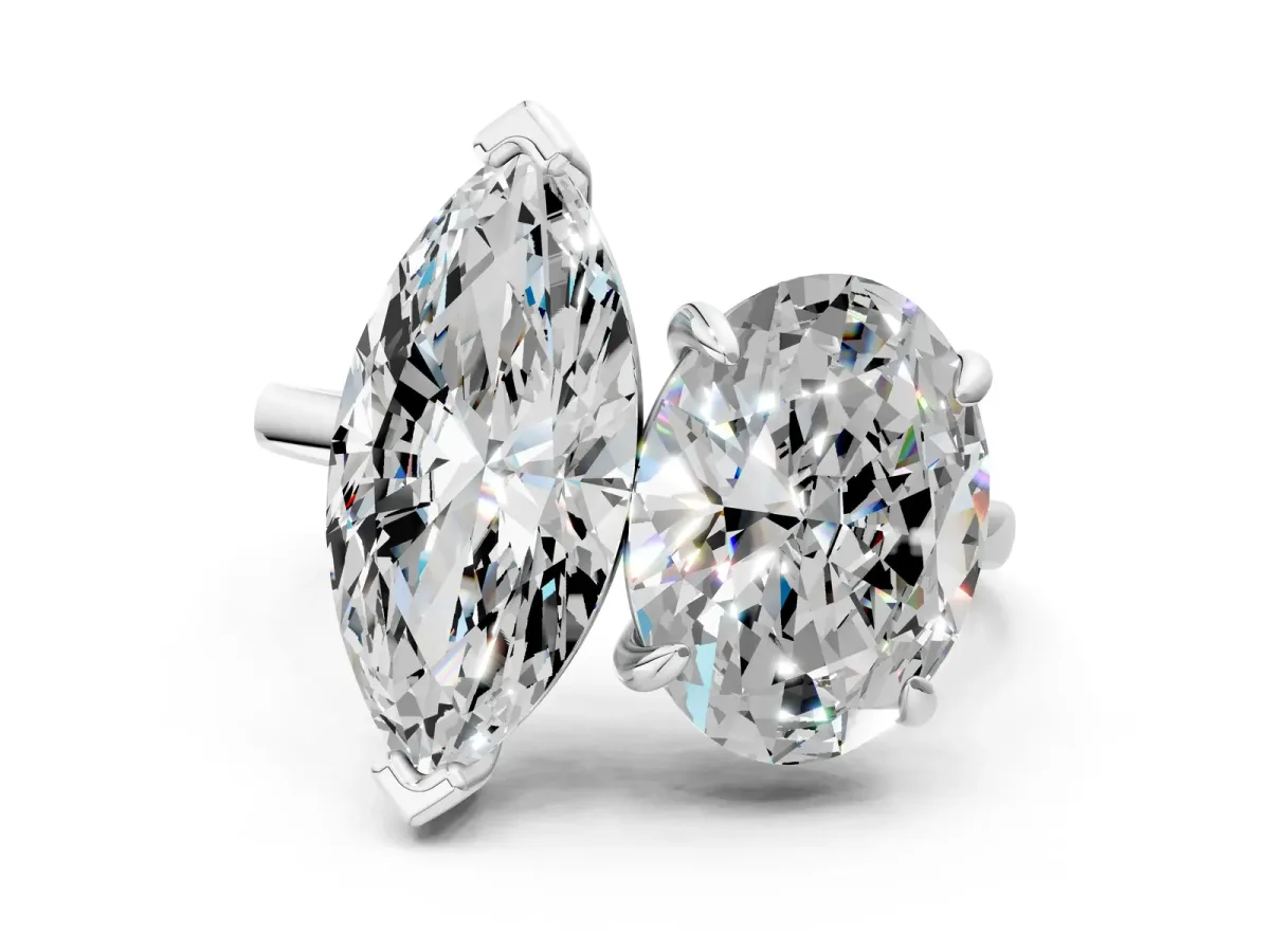 Oval and Marquise Toi Moi Ring with Prong Setting and Plain Band Platinum