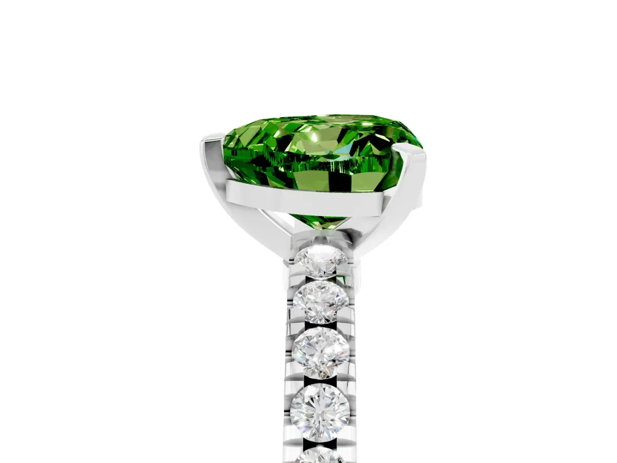 Heart Cut Solitaire Peridot with Pavé Band and Four-Prong Setting Silver
