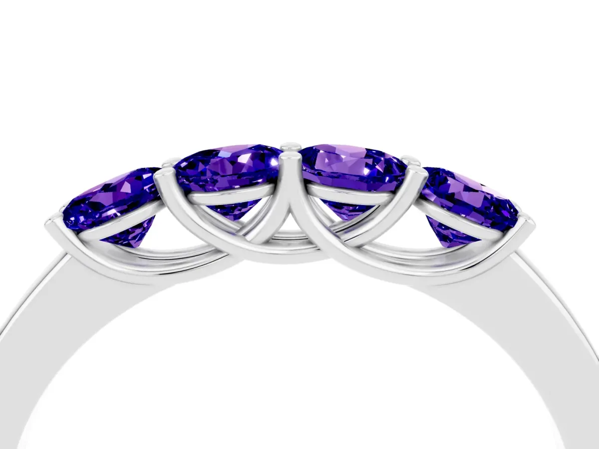 Four-Stone Round Tanzanite Prong-Set Band Platinum