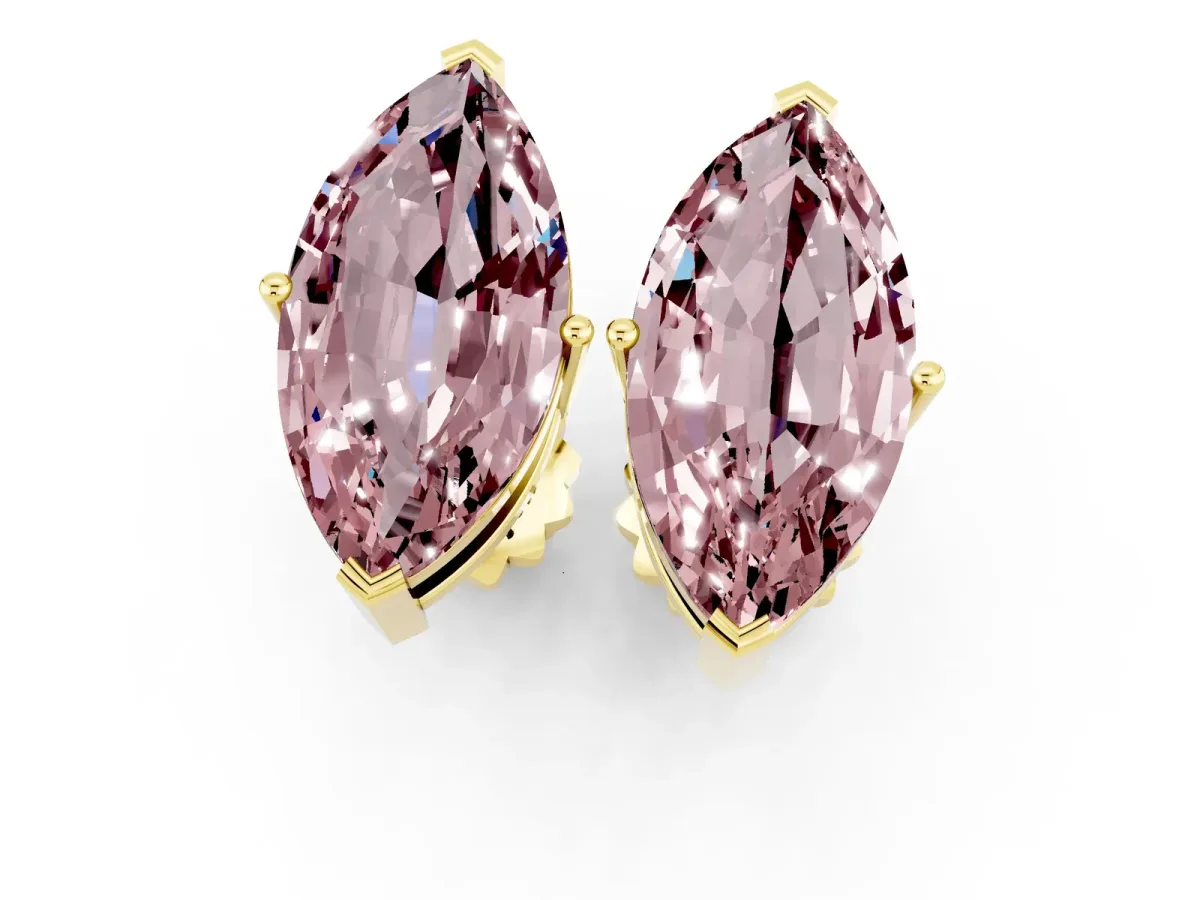 Marquise Cut Morganite Stud Earrings Yellow gold
