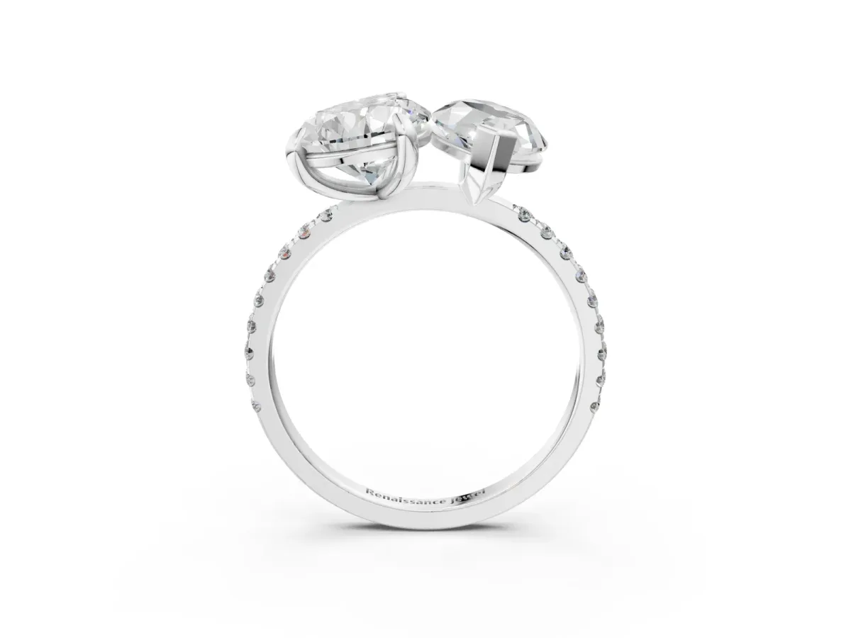 Pear and Marquise Toi Moi Ring with Prong Setting and Micro Pave Band Silver