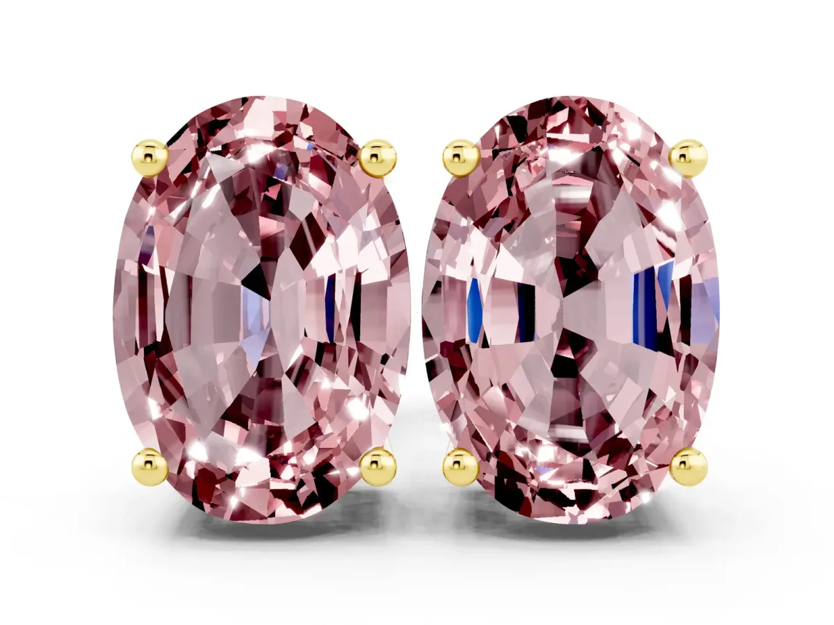 Oval Cut Morganite Stud Earrings Yellow gold