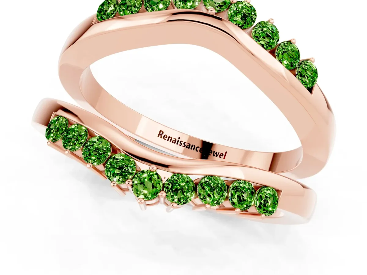 Round Peridot Chevron Contour Band with Prong Setting Rose gold