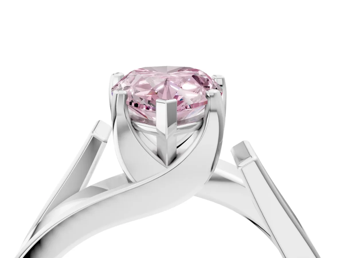 Fancy Pink Modern Tension Set Pear Cut Diamond Solitaire Wide Band Ring Silver