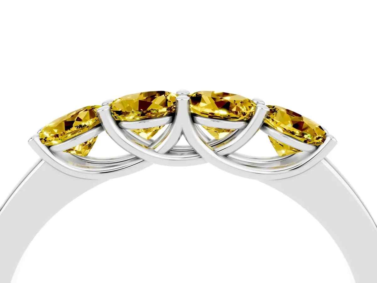 Four-Stone Round Yellow Sapphire Prong-Set Band Silver