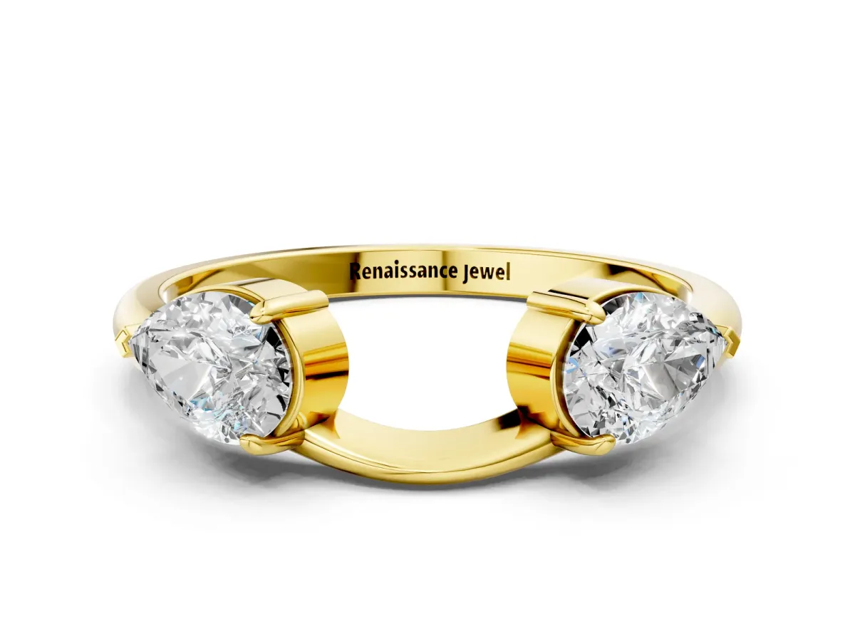 Two-Stone Pear Diamond Bypass Ring with Prong Setting Yellow gold