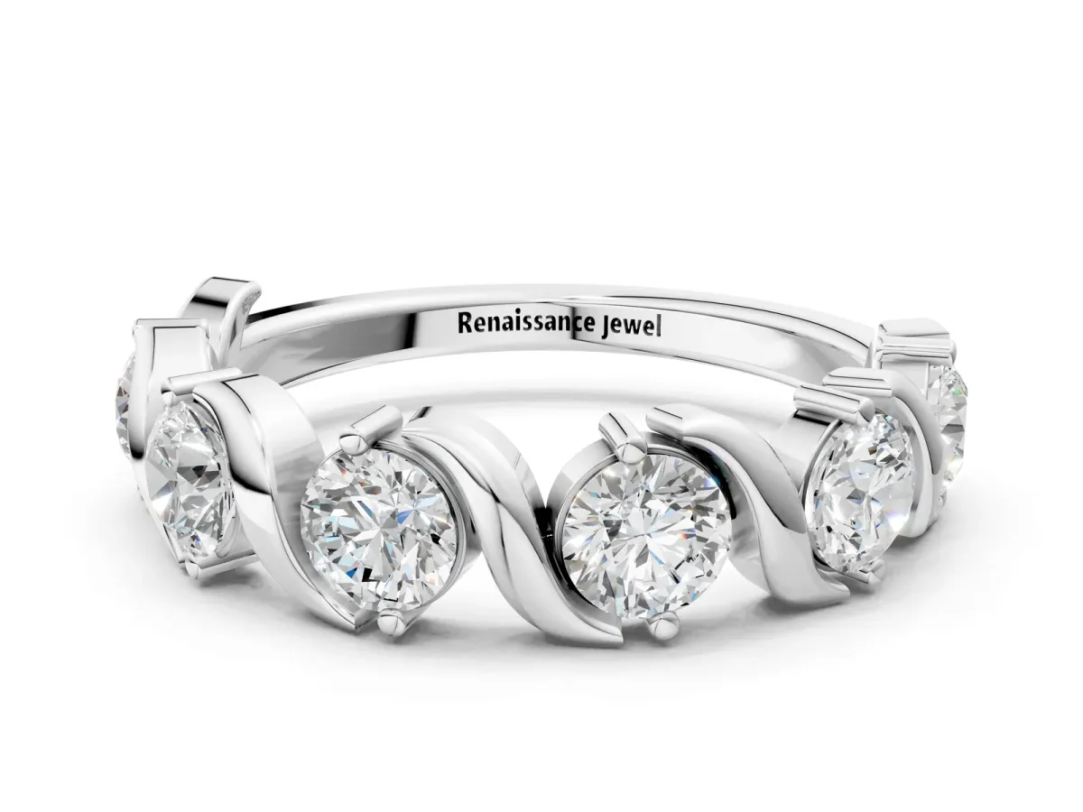 Round Diamond Half Eternity Band with Wave Prong Setting Silver