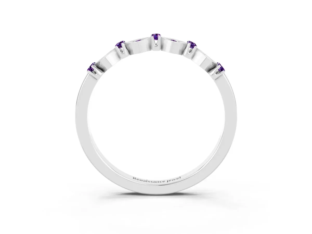 Pavé Cushion Amethyst Cluster Eternity Band with Prong Setting Silver