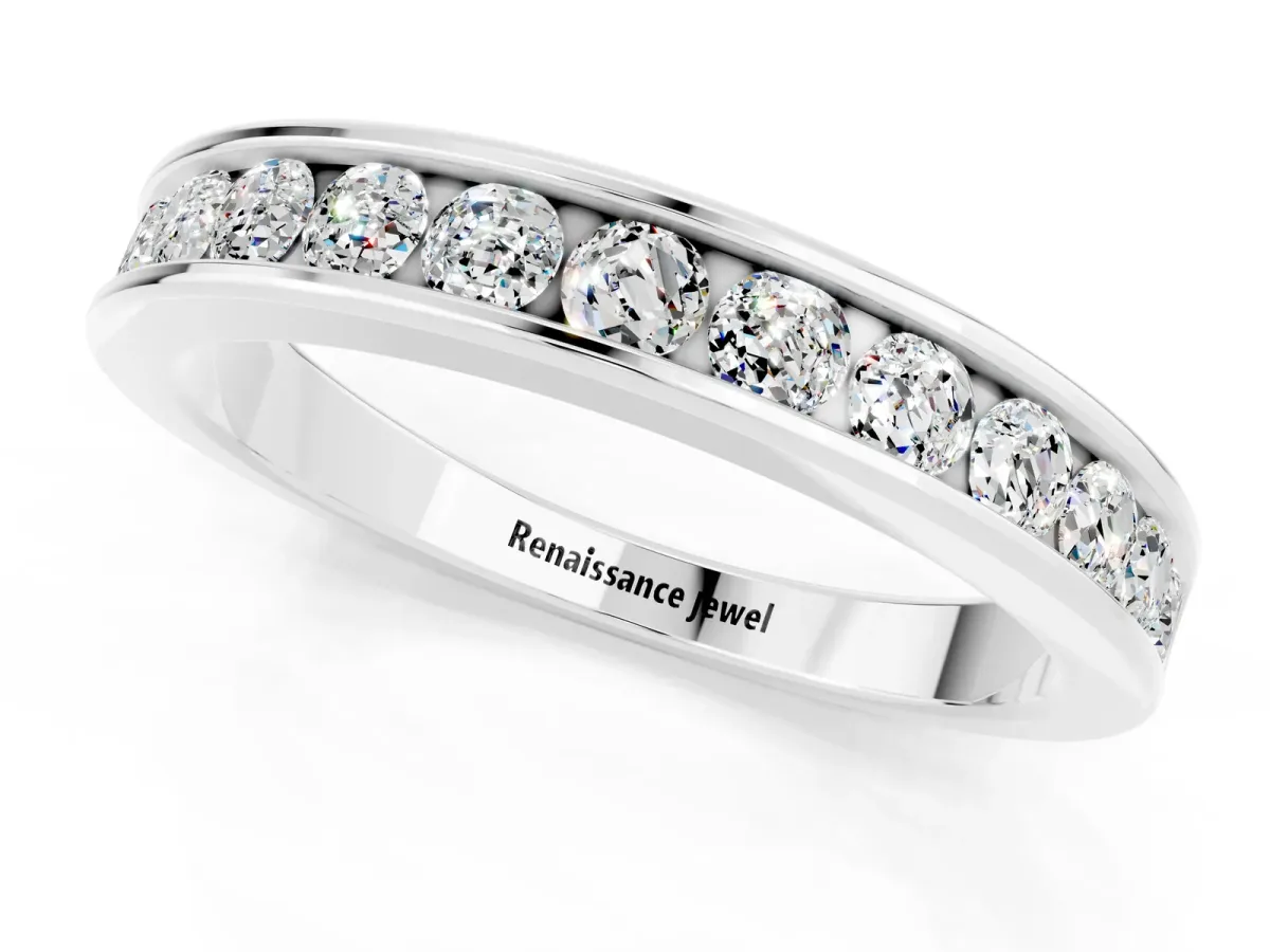 Channel Set Round Moissanite Eternity Band Silver