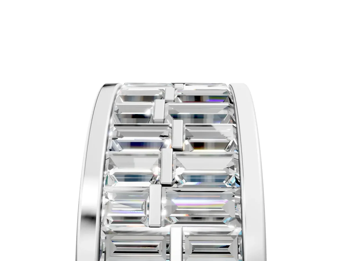 Baguette Diamond Staggered Two-Row Mens Band White gold