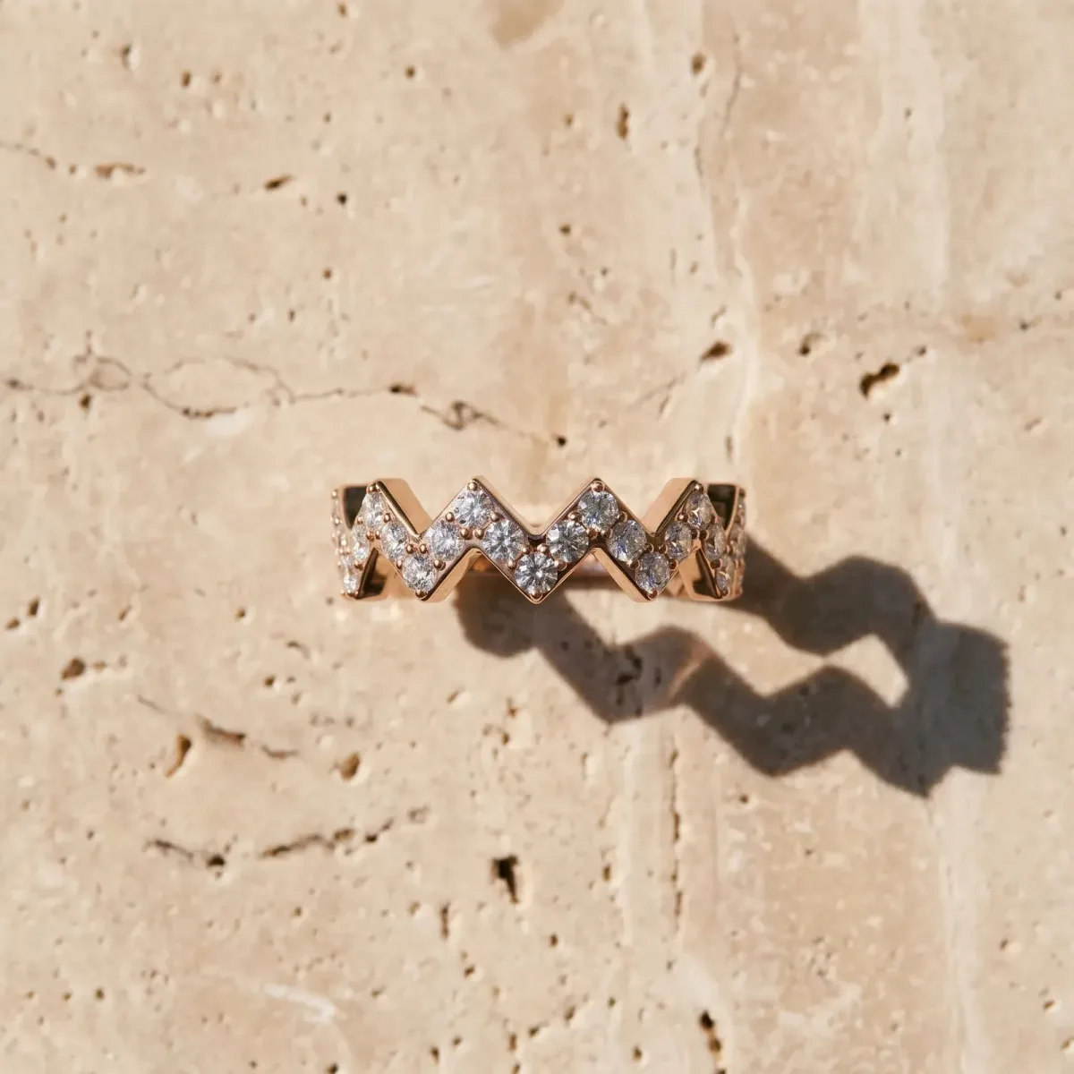 Zigzag Diamond Pave Round Eternity Band with Prong Setting Rose gold