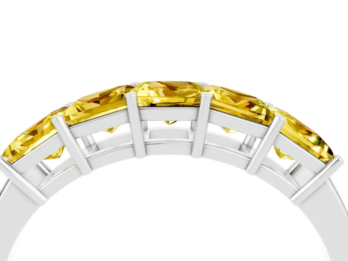 Princess Cut Five-Stone Yellow Sapphire Band with Prong Setting Silver