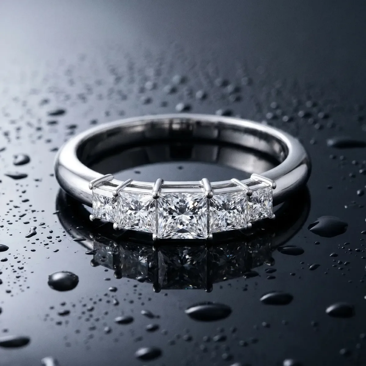 Princess Cut Five-Stone Prong Set Diamond Band Platinum