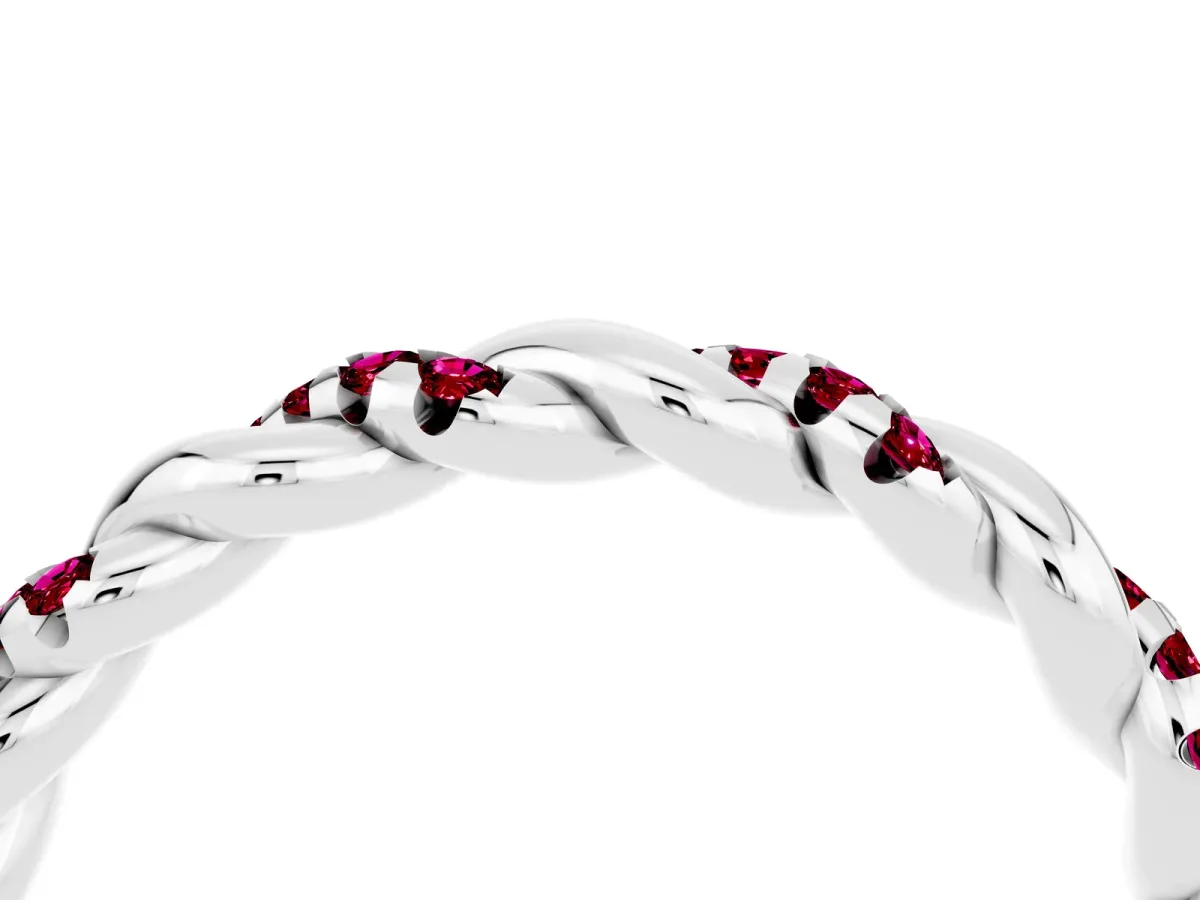 Twisted Pavé Round Garnet Eternity Band Platinum