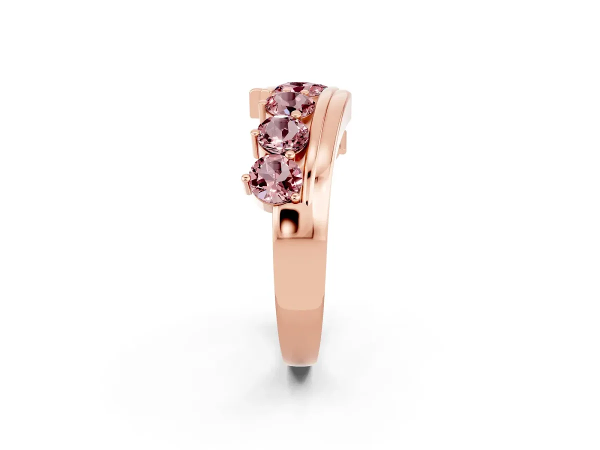 Round Morganite Wave Band with Channel and Shared Prong Setting Rose gold
